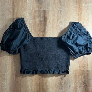 American Eagle Black Smocked Crop Top Size XL